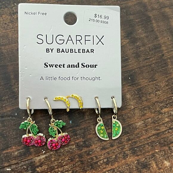 Sugarfix BaubleBar NEW Sweet and Sour Earring Set Cherries Banana Limes - Picture 1 of 5